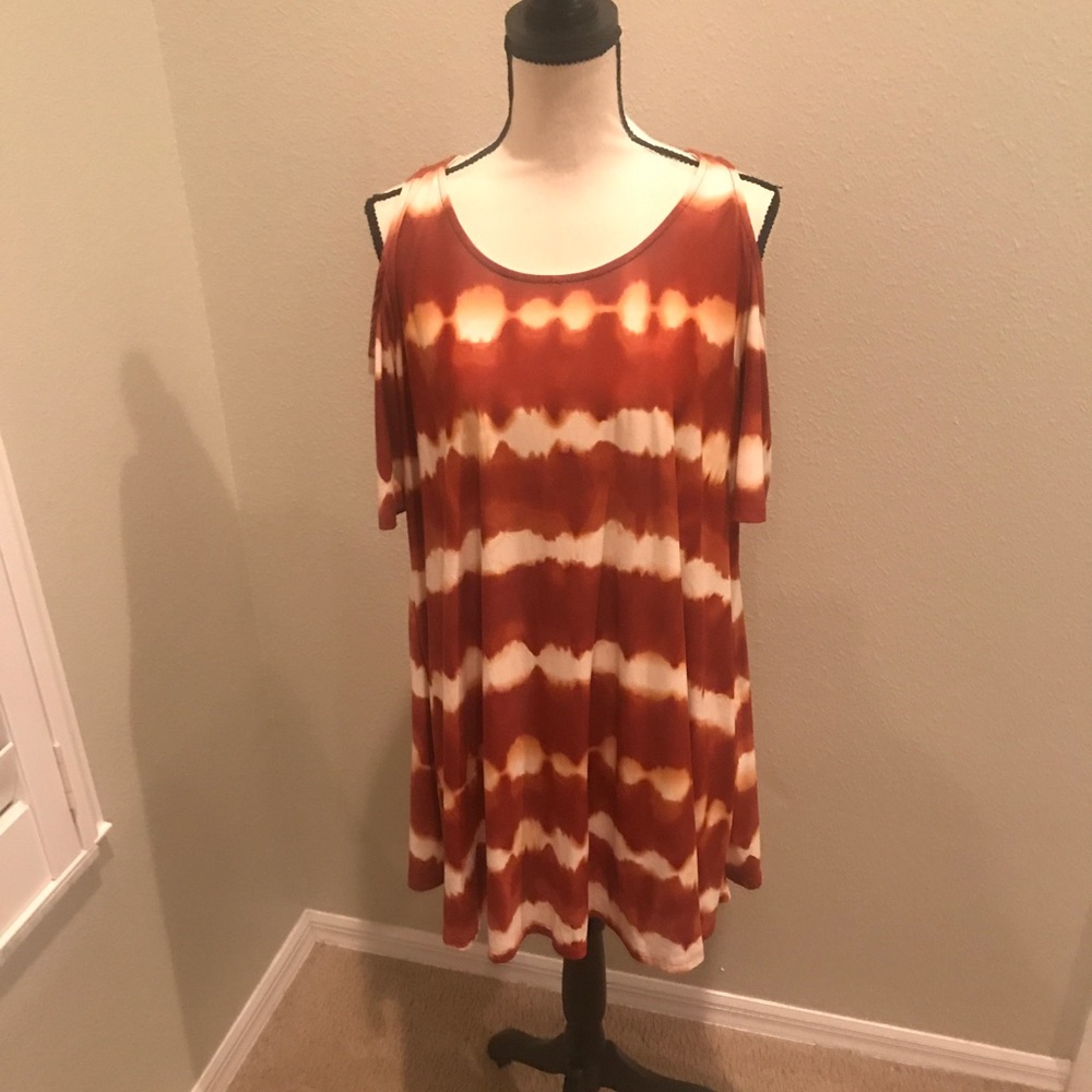 Tie dye rust color cold shoulder dress